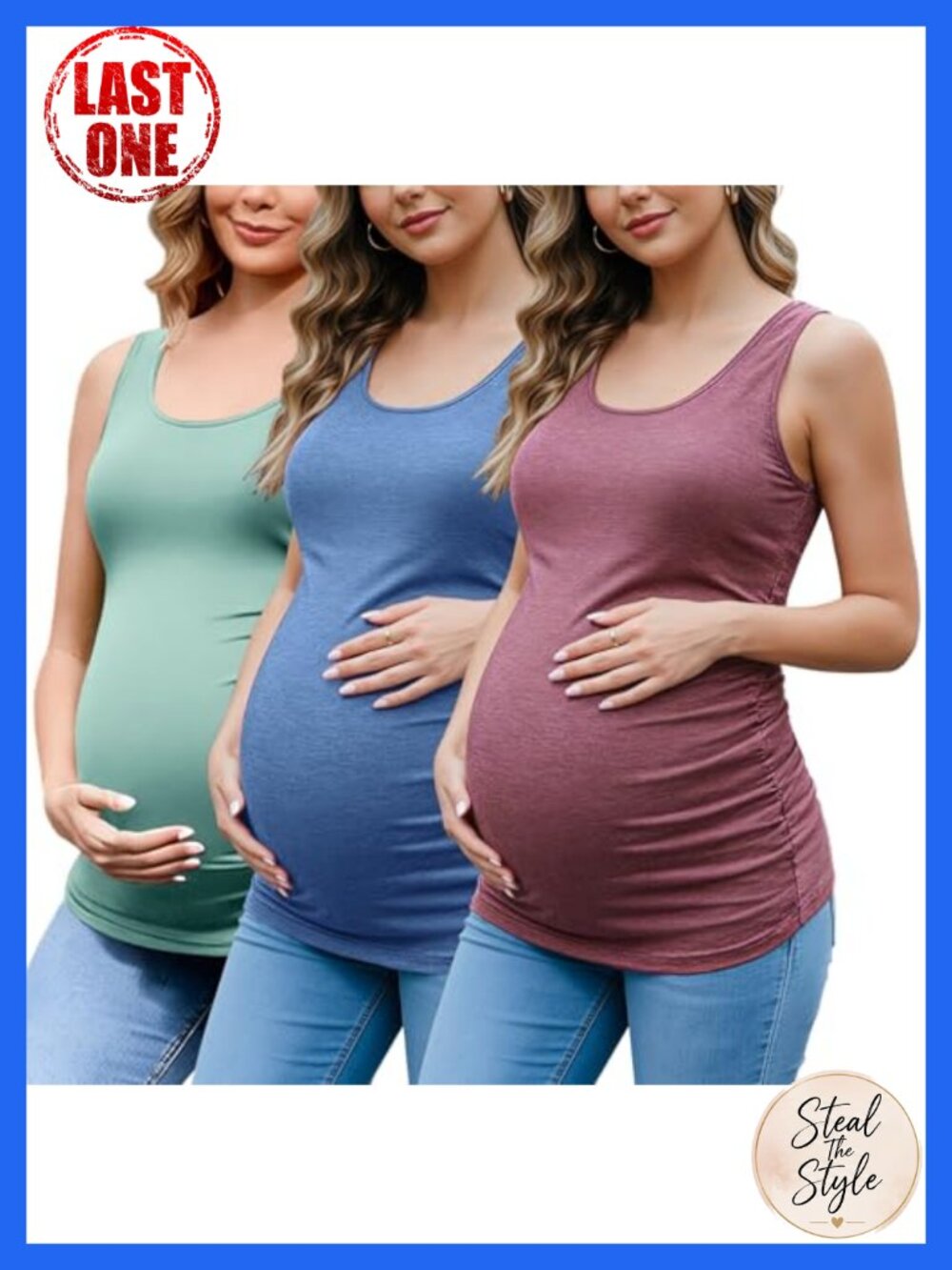Maternity Tank Top Ruched Sleeveless Round Neck Pregnancy Tee Layering Essential